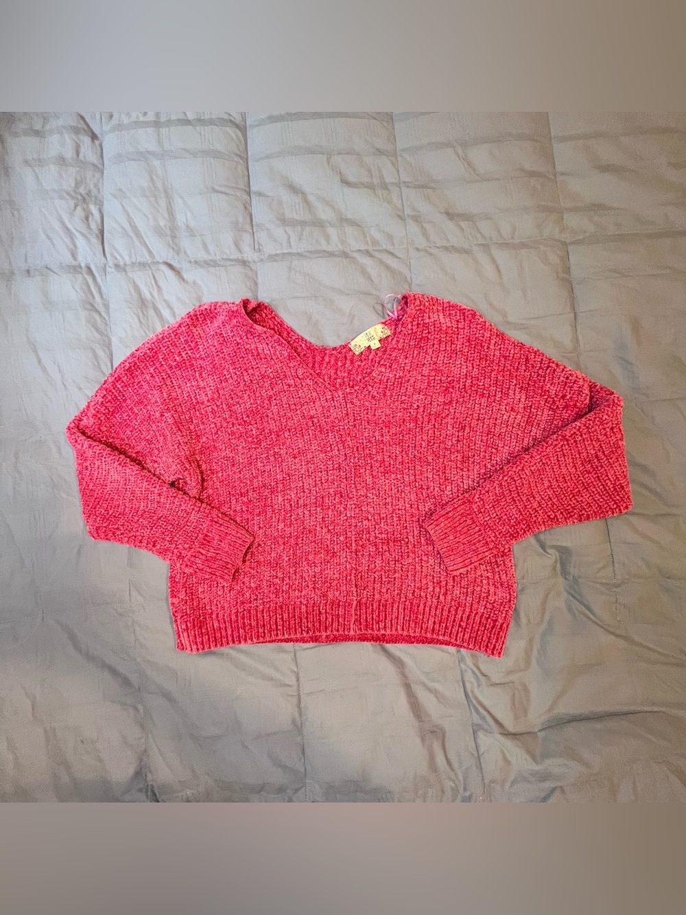 Pink Rose V-Neck Sweater in Bright Pink